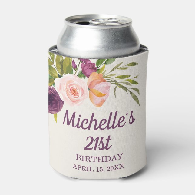 Rafraîchisseur Pour Canette Crème florale rose pourpre 21e anniversaire (Can devant)