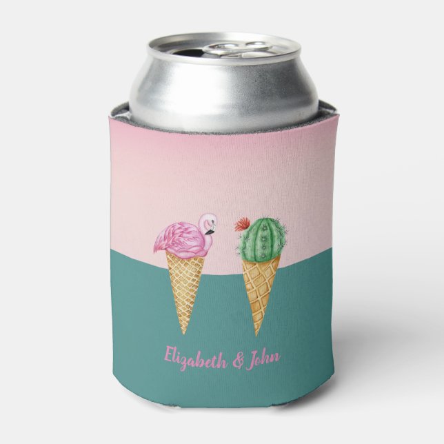 Rafraîchisseur Pour Canette Crème glacée colorée cônes Cactus Flamants roses r (Can devant)
