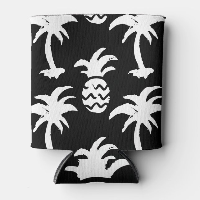 Rafraîchisseur Pour Canette Croquez palmiers, ananas, motif monochrome. (Devant)