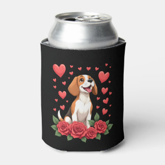Rafraîchisseur Pour Canette Cute Beagle with Red Roses Hearts Floral Valentine