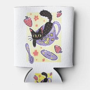 Rafraîchisseur Pour Canette Cute Black Teup Kitty et fraises