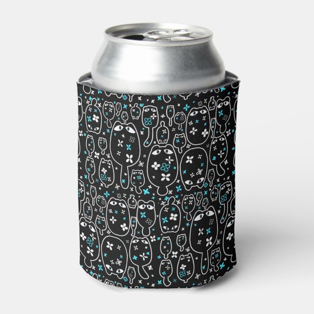 Rafraîchisseur Pour Canette Cute Floral Motif Chat noir (Can devant)