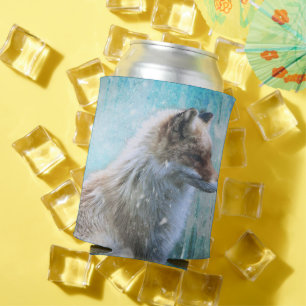 Rafraîchisseur Pour Canette Cute Furry Fox sur Blue Grunge Arrière - plan
