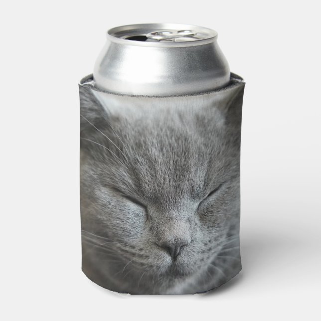 Rafraîchisseur Pour Canette Cute Gris Kitty Photo Visage (Can devant)