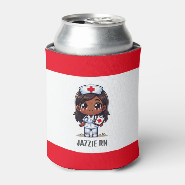 Rafraîchisseur Pour Canette Cute Manga Black Nurse Cheveux Brown et yeux perso (Can devant)
