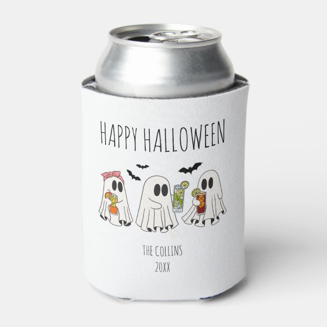 Rafraîchisseur Pour Canette Cute Retro Ghost et Cocktails Halloween heureux (Can devant)