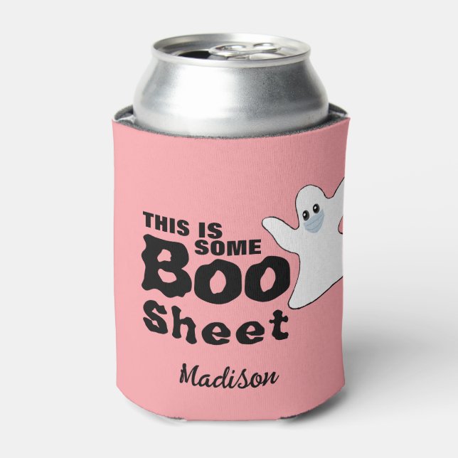 Rafraîchisseur Pour Canette Cute rose Halloween Boo Sheet Ghost Personnalisé (Can devant)