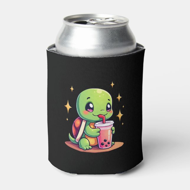 Rafraîchisseur Pour Canette Cute turtle drinking boba. Funny Boba Turtles Love (Can devant)