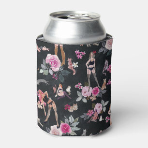 Rafraîchisseur Pour Canette DAME AUX CHATS FLORAL Sultry Noir
