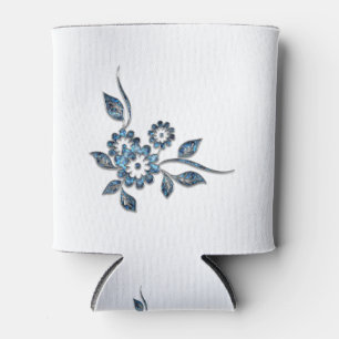Rafraîchisseur Pour Canette Décor Bijoux Fleur Bleu Argent