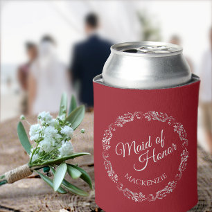 Rafraîchisseur Pour Canette Dentelle d'argent sur Crimson Red Maid of Honor Ma