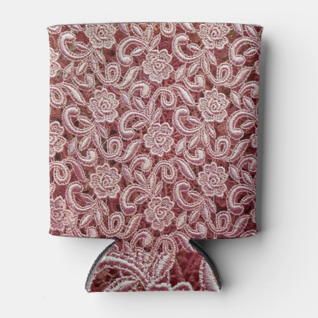 Rafraîchisseur Pour Canette Dentelle rose, motif rose vintage. (Devant)