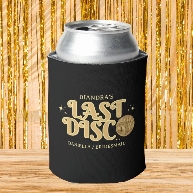 Rafraîchisseur Pour Canette Dernière Disco Rétro Années 70 Enterrement de Vie  (Last disco golden glitter bachelorette party can cooler retro golden glitter)