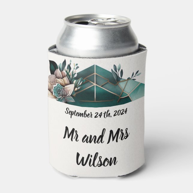 Rafraîchisseur Pour Canette Design géométrique vert moderne Fleur rose (Can devant)