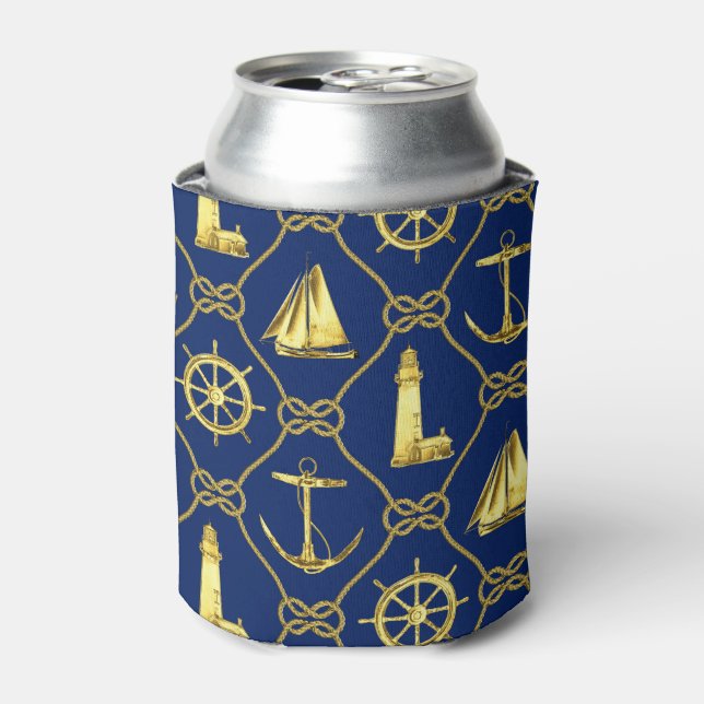 Rafraîchisseur Pour Canette Design nautique or et bleu (Can devant)