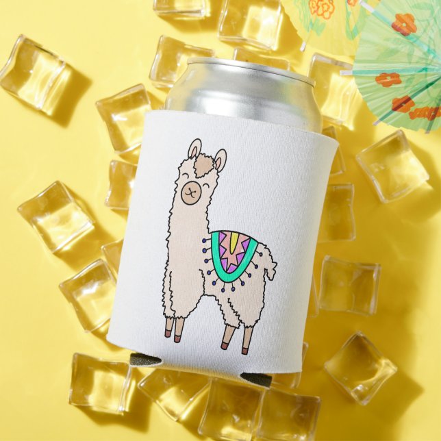 Rafraîchisseur Pour Canette dessin animé de llama alpaga souriant (Été in situ)