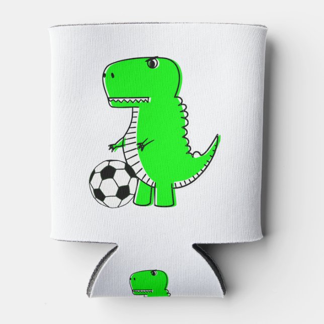 Rafraîchisseur Pour Canette Dinosaure Vert Aime Le Football (Devant)
