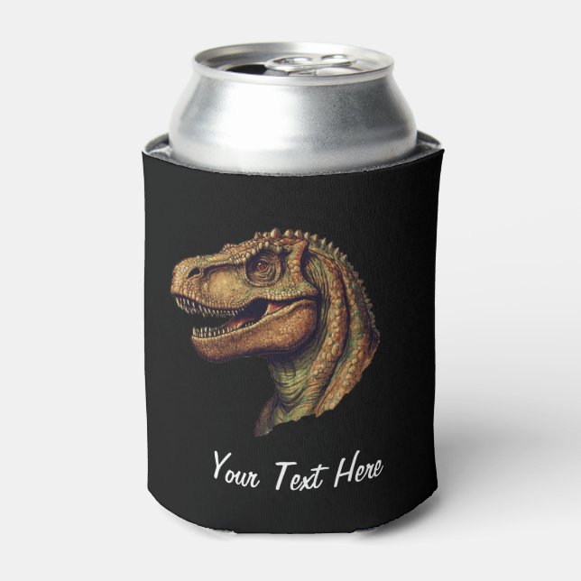 Rafraîchisseur Pour Canette Dinosaure vert rouge personnalisé T-Rex Tyrannosau (Can devant)