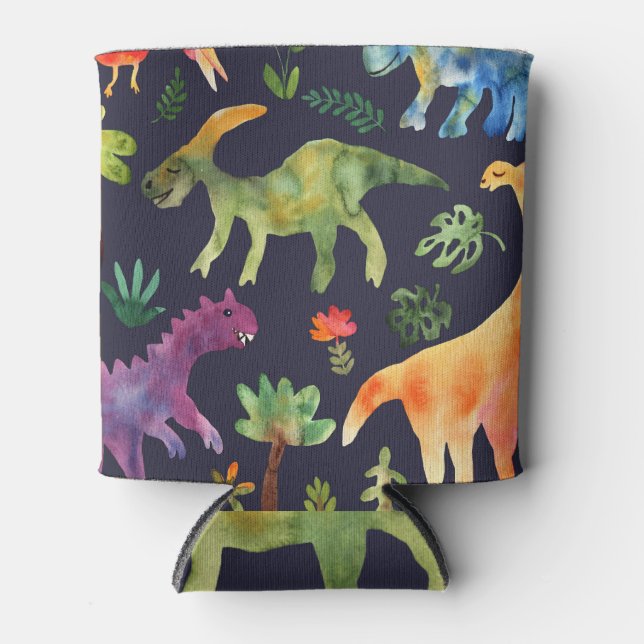Rafraîchisseur Pour Canette Dinosaures floraux : Aquarelle (Devant)