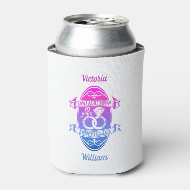 Rafraîchisseur Pour Canette Dixième 10e anniversaire de mariage TIN ALUMINIUM (Can devant)