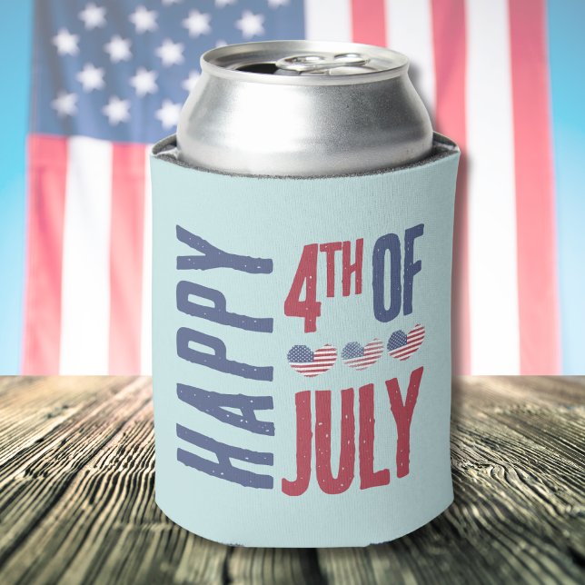Rafraîchisseur Pour Canette Drapeau américain 4 juillet mignon patriotique (Cute Patriotic USA American Flag Heart 4th Of July Can Cooler)