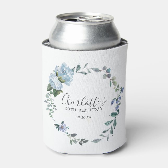 Rafraîchisseur Pour Canette Dusty Blue Floral Custom 90th Birthday Custom (Can devant)