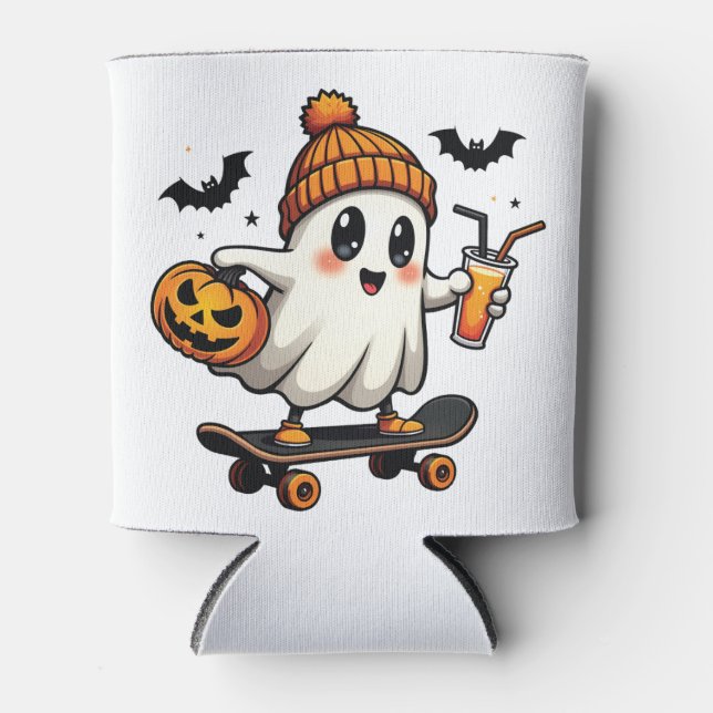 Rafraîchisseur Pour Canette Éffrayant Halloween Patinage Citrouille Fantôme ép (Devant)