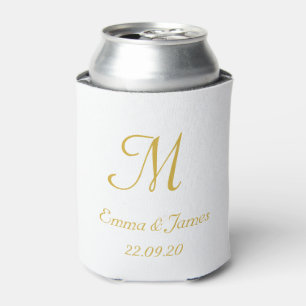 Rafraîchisseur Pour Canette Elégant Blanc Monogramme Or Mariage Fête Favoriser