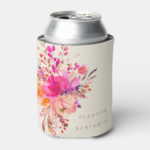 Rafraîchisseur Pour Canette Elégant Chic Rose Aquarelle Mariage Floral Personn