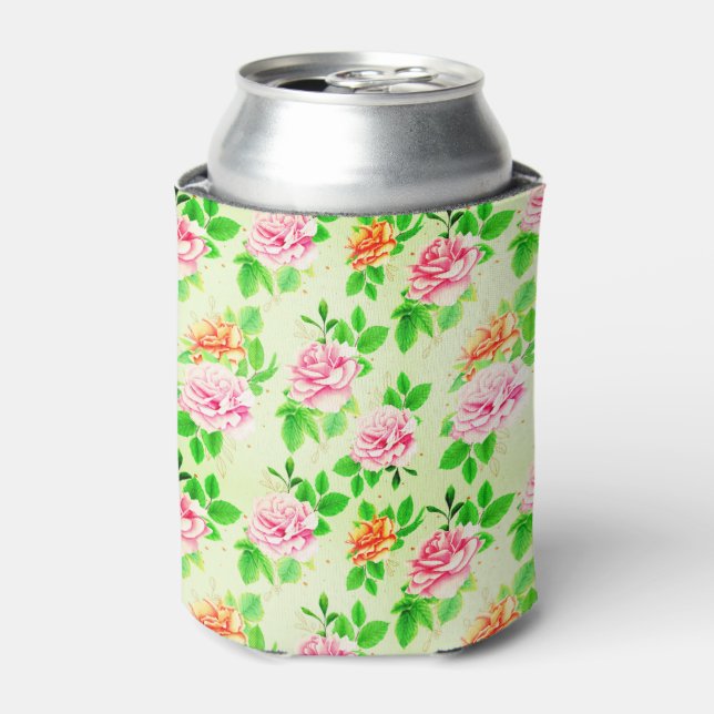 Rafraîchisseur Pour Canette Elegant Floral Roses Green Leaves Pattern-23675 (Can devant)