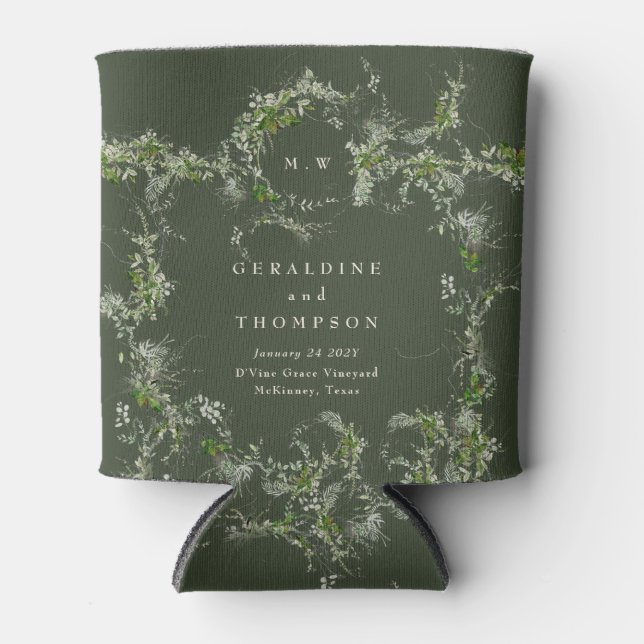 Rafraîchisseur Pour Canette Elégant Green Eucalyptus Monogram Mariage Cadeau (Devant)