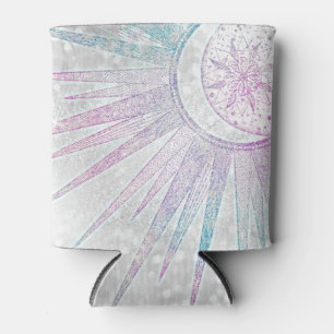 Rafraîchisseur Pour Canette Elegant Iridescent Sun Moon Mandala Silver Design