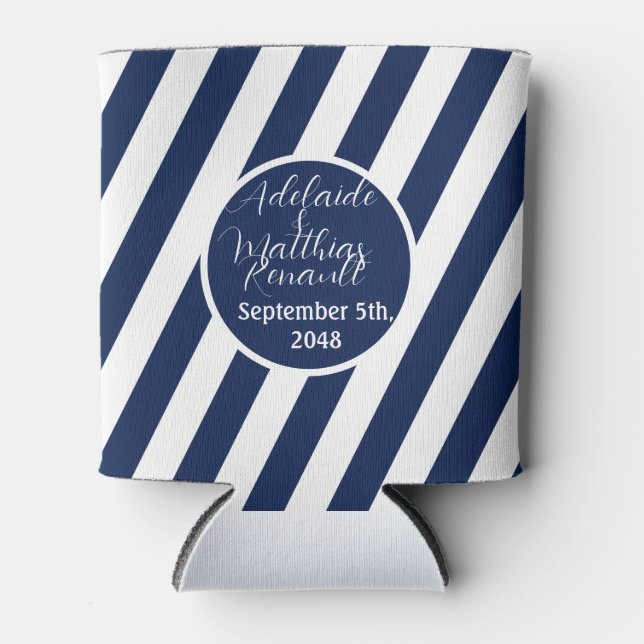Rafraîchisseur Pour Canette Élégant Mariage Nautique trié - Bleu Marine, Blanc (Devant)