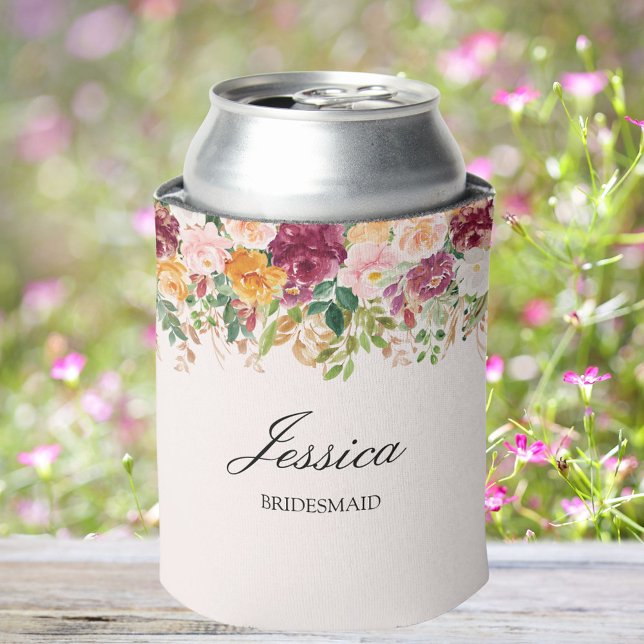 Rafraîchisseur Pour Canette Elégant Monogramme Aquarelle Rose Jardin Bridesmai (In situ)