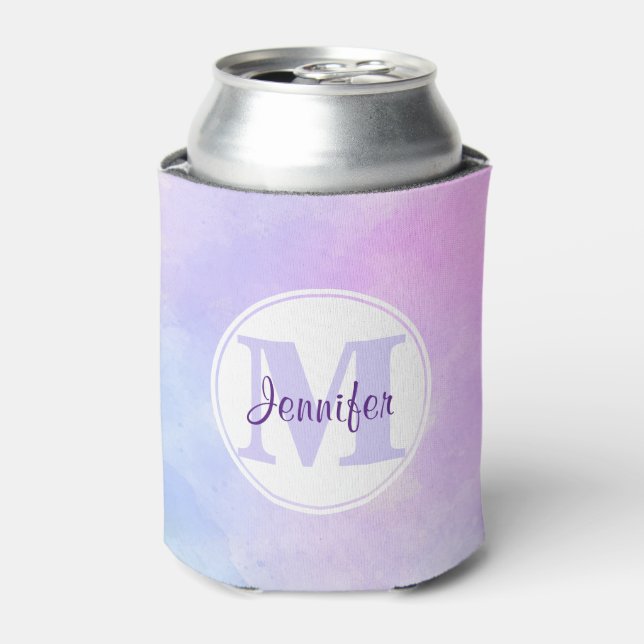 Rafraîchisseur Pour Canette Élégant Monogramme d'aquarelle bleu violet (Can devant)