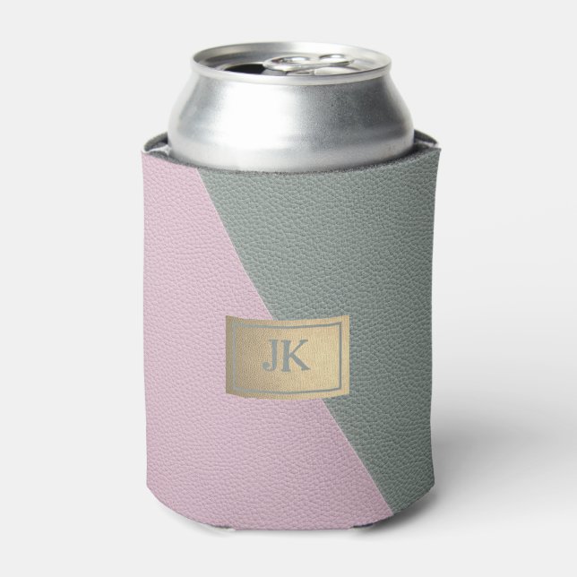 Rafraîchisseur Pour Canette Élégant Monogramme en cuir rose vert (Can devant)