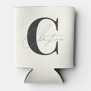 Rafraîchisseur Pour Canette Élégant Monogramme Moderne Ivoire et Noir Chaud