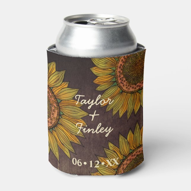 Rafraîchisseur Pour Canette Élégant Taupe de tournesol ferme Mariage rustique (Can devant)