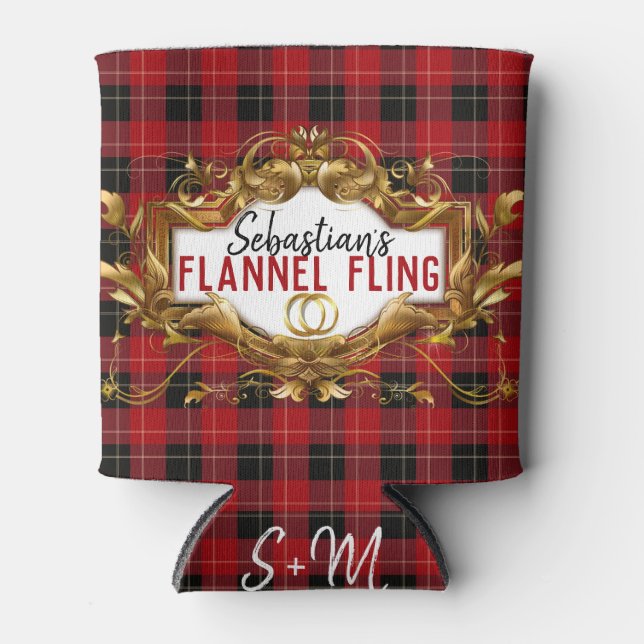 Rafraîchisseur Pour Canette Élégante flanelle rouge et noire | Mariage chargé (Devant)