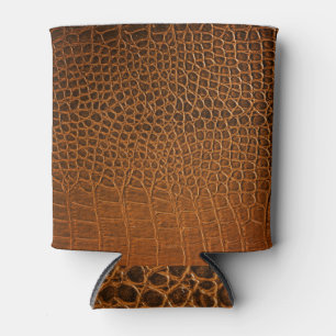 Rafraîchisseur Pour Canette Élégante texture en cuir de crocodile marron.