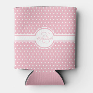 Rafraîchisseur Pour Canette Élégants Pois blancs sur Monogramme rose