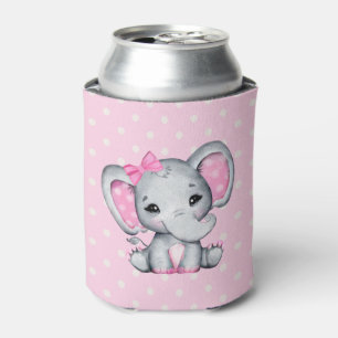 Rafraîchisseur Pour Canette Eléphant de bébé rose mignon avec oreilles Poka Do