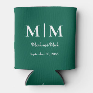 Rafraîchisseur Pour Canette Emerald Green Monogramme & Noms Mariage Can Cooler