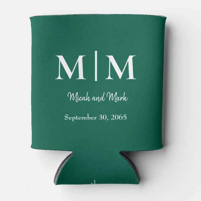 Rafraîchisseur Pour Canette Emerald Green Monogramme & Noms Mariage Can Cooler (Devant)