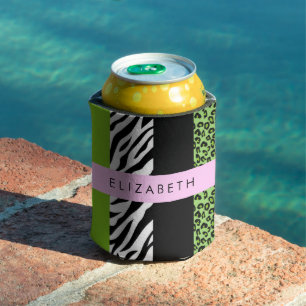 Rafraîchisseur Pour Canette Empreinte de léopard, Zebra Print, Vert, Votre nom