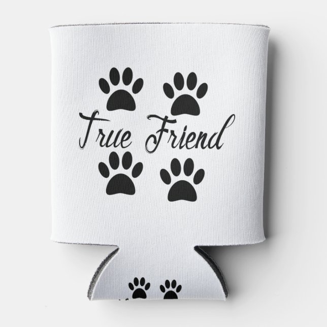 Rafraîchisseur Pour Canette Empreinte de patte chien Vrai Amis Texte (Devant)