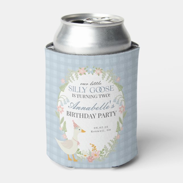 Rafraîchisseur Pour Canette En vichy Floral Goose Silly Bleu Fête Anniversaire (Can devant)