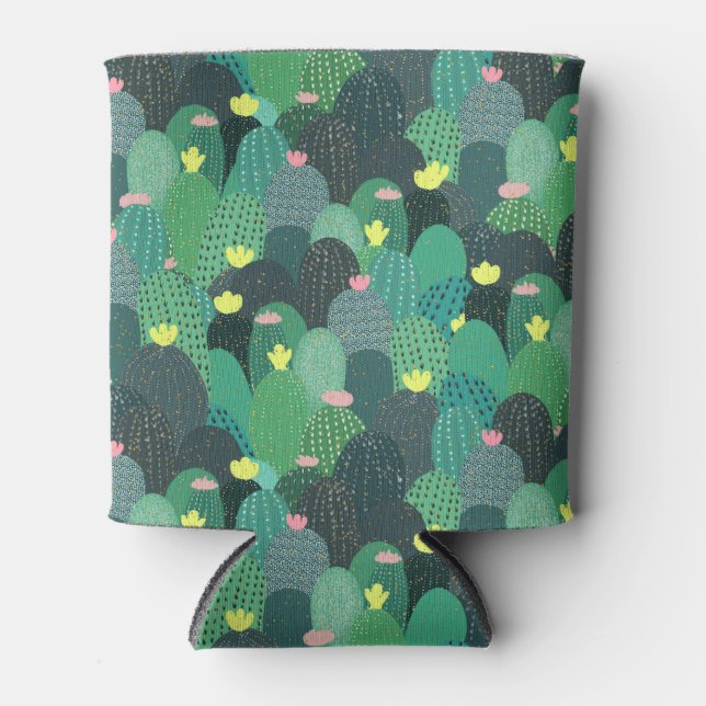 Rafraîchisseur Pour Canette Été Vert Turquoise Cactus Gold points Design migno (Devant)