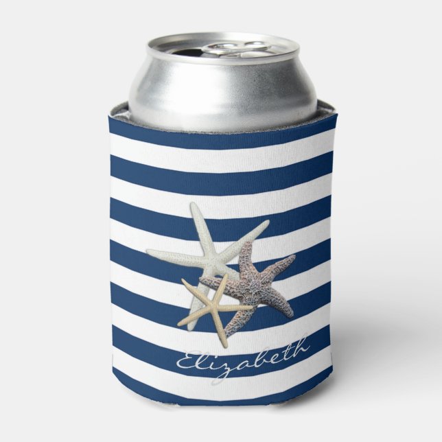 Rafraîchisseur Pour Canette Étoile de mer adorable, rayures bleu marine - Pers (Can devant)