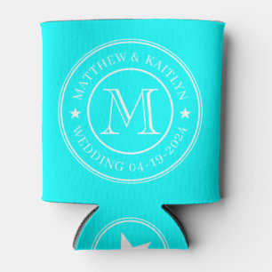 Rafraîchisseur Pour Canette Étoile de monogramme de mariage rétro cyan électri